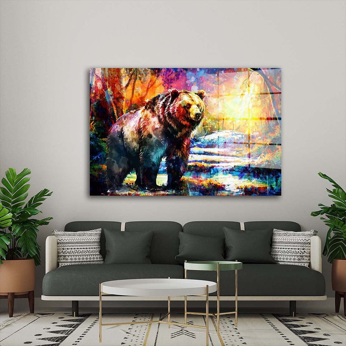 Pop Art Bär im Wald Acrylglasbild Wandbild Bild Wanddeko Wohnzimmer XL