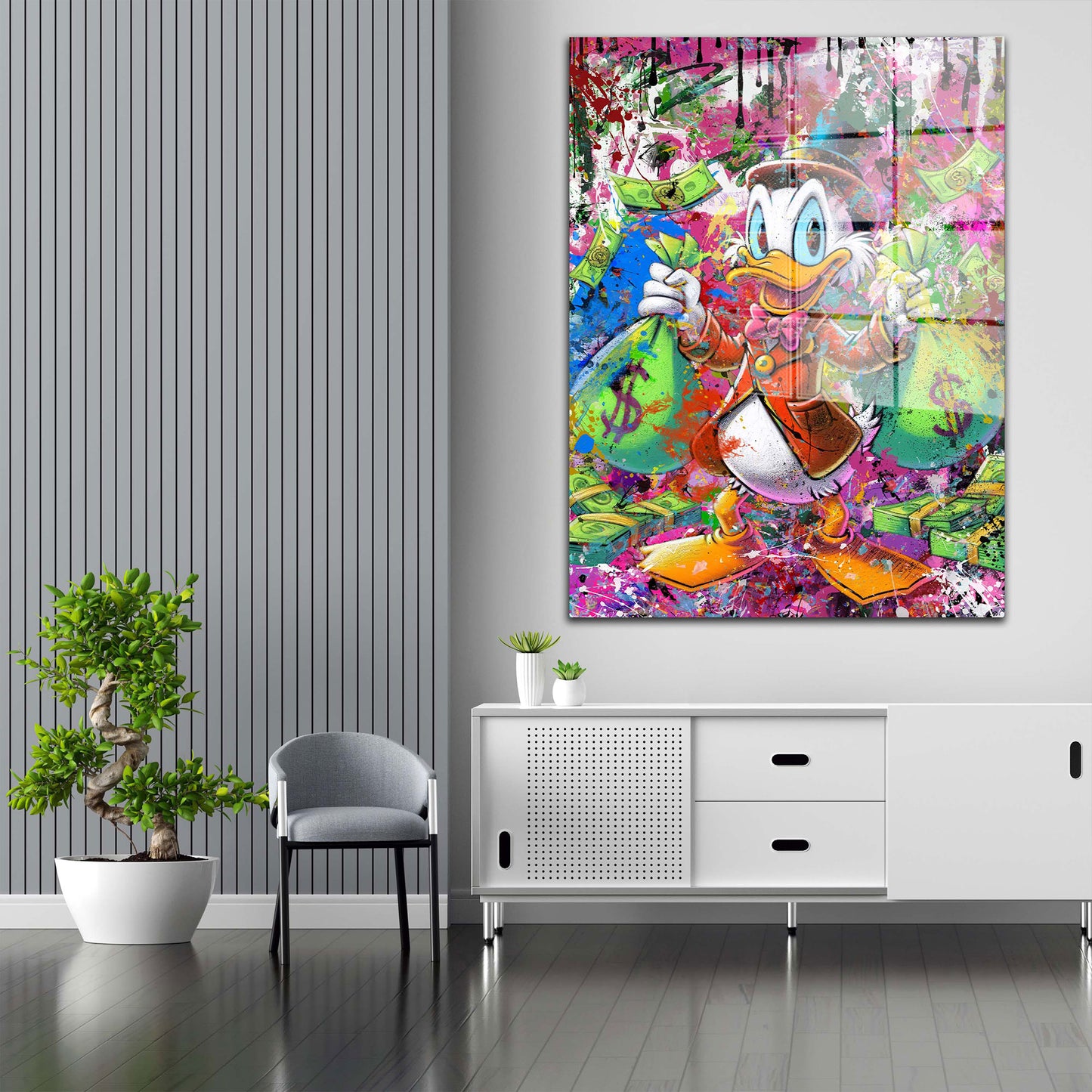 Pop Art Duck Money Comic Acrylglasbild Wandbild Bild Wanddeko Wohnzimmer XL