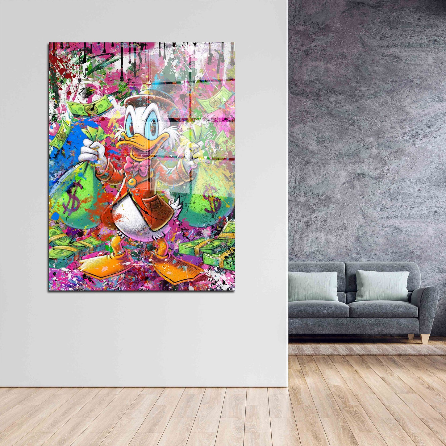 Pop Art Duck Money Comic Acrylglasbild Wandbild Bild Wanddeko Wohnzimmer XL