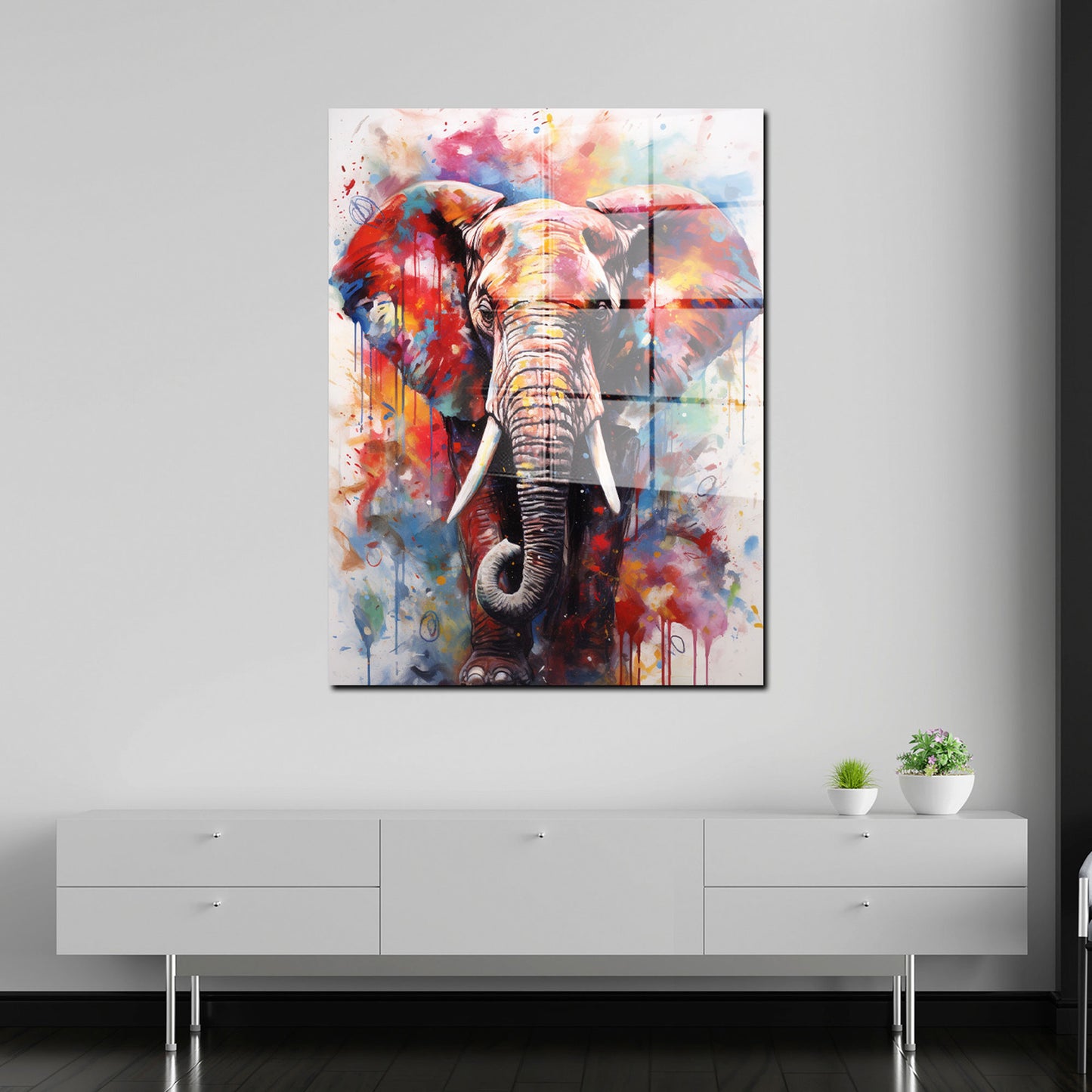 Pop Art Elefant Abstract Colour Acrylglasbild Wandbild Bild Wanddeko Wohnzimmer XL