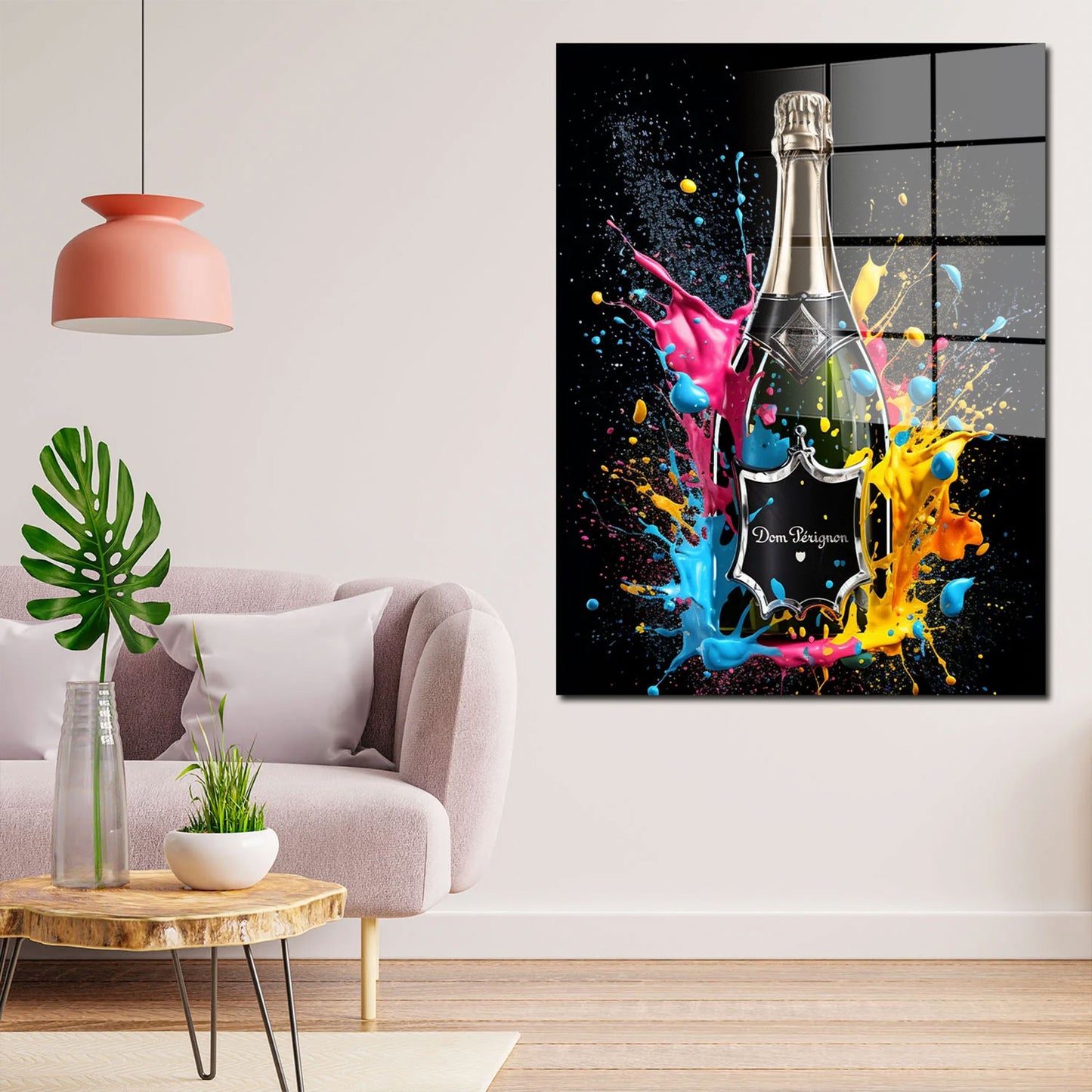 Pop Art Flasche Champagner Acrylglasbild Wandbild Bild Wanddeko XL