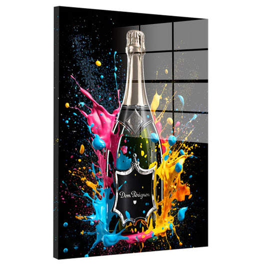 Pop Art Flasche Champagner Acrylglasbild Wandbild Bild Wanddeko XL