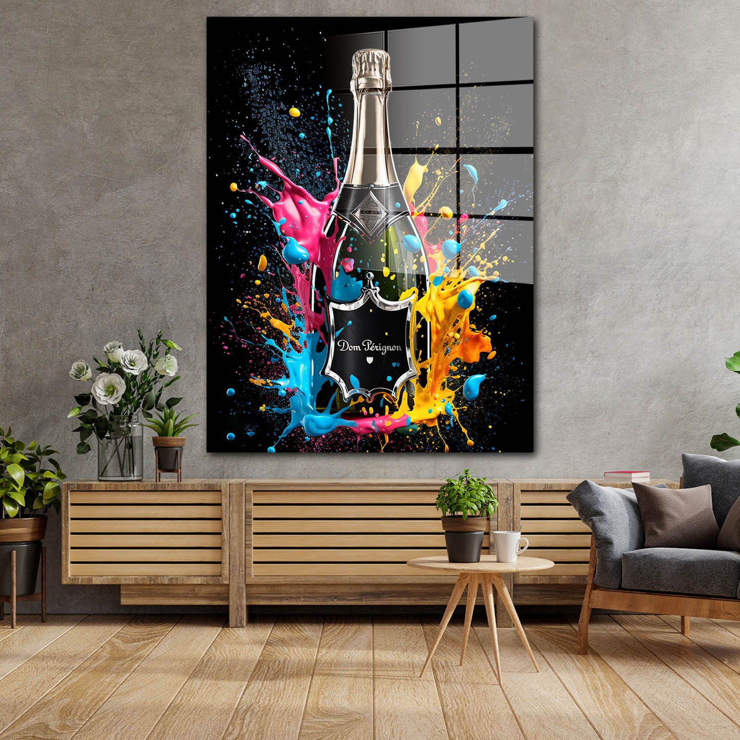 Pop Art Flasche Champagner Acrylglasbild Wandbild Bild Wanddeko XL