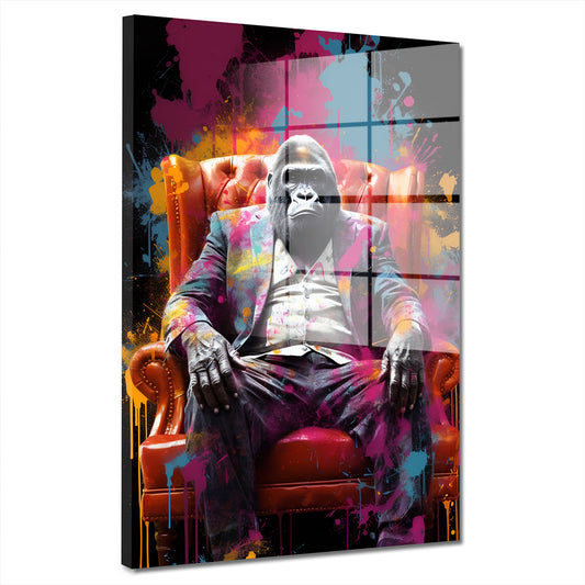 Pop Art Gorilla im Anzug Acrylglasbild Wandbild Bild Wanddeko Wohnzimmer XL