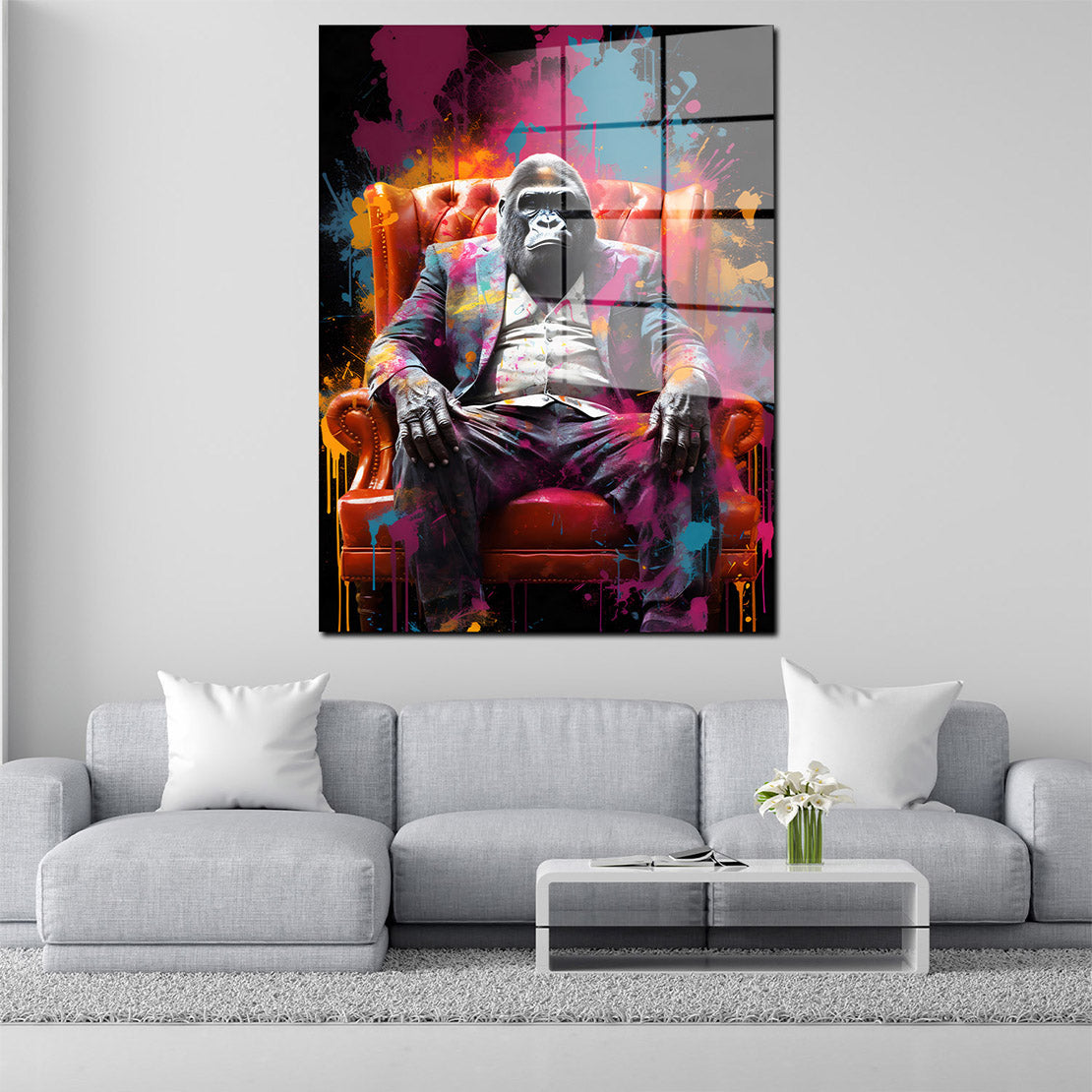 Pop Art Gorilla im Anzug Acrylglasbild Wandbild Bild Wanddeko Wohnzimmer XL