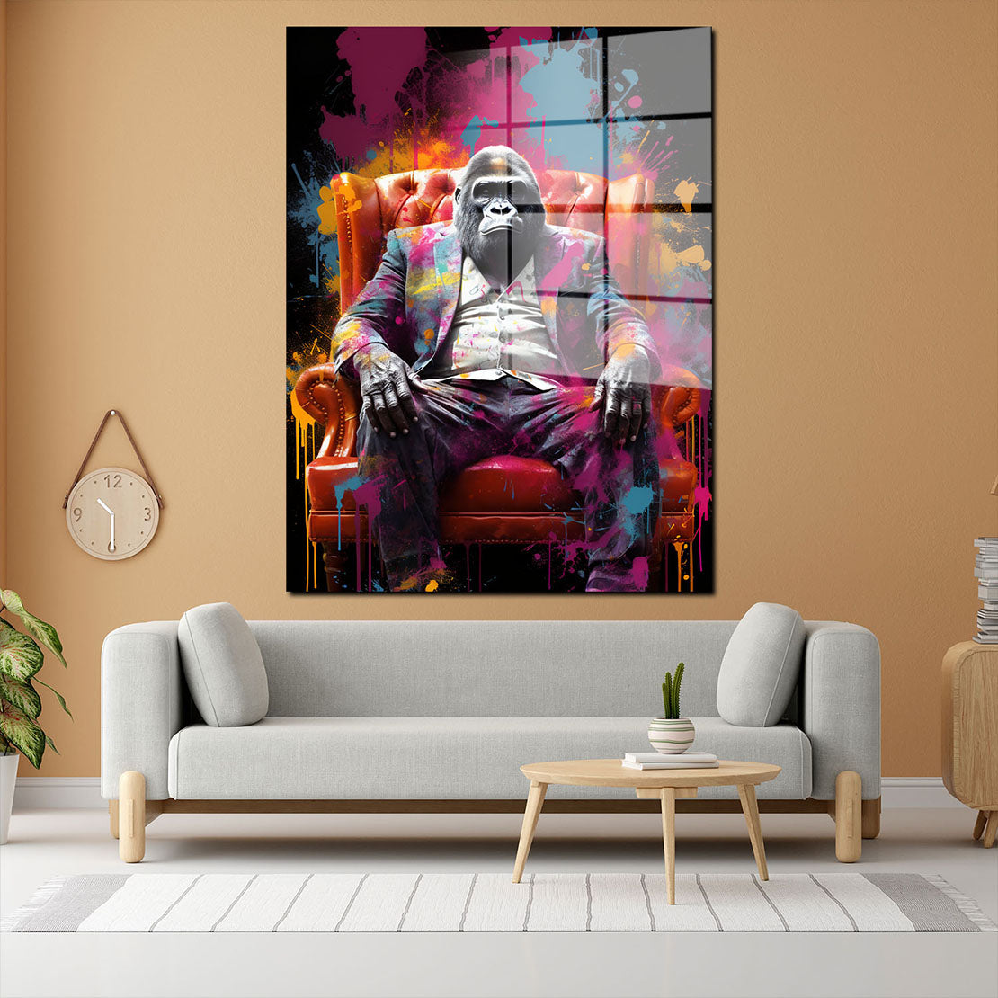 Pop Art Gorilla im Anzug Acrylglasbild Wandbild Bild Wanddeko Wohnzimmer XL