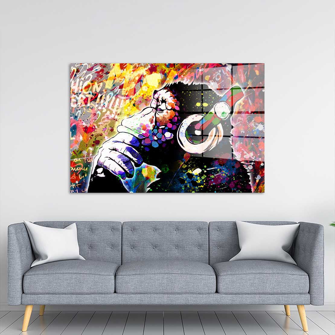 Pop Art Headphone Monkey Acrylglasbild Wandbild Bild Wanddeko Wohnzimmer XL