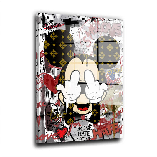 Pop Art Mickey Hate Love Acrylglasbild Wandbild Bild Wanddeko Wohnzimmer XL
