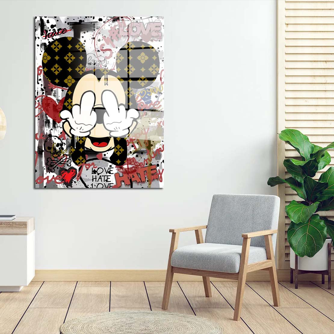 Pop Art Mickey Hate Love Acrylglasbild Wandbild Bild Wanddeko Wohnzimmer XL