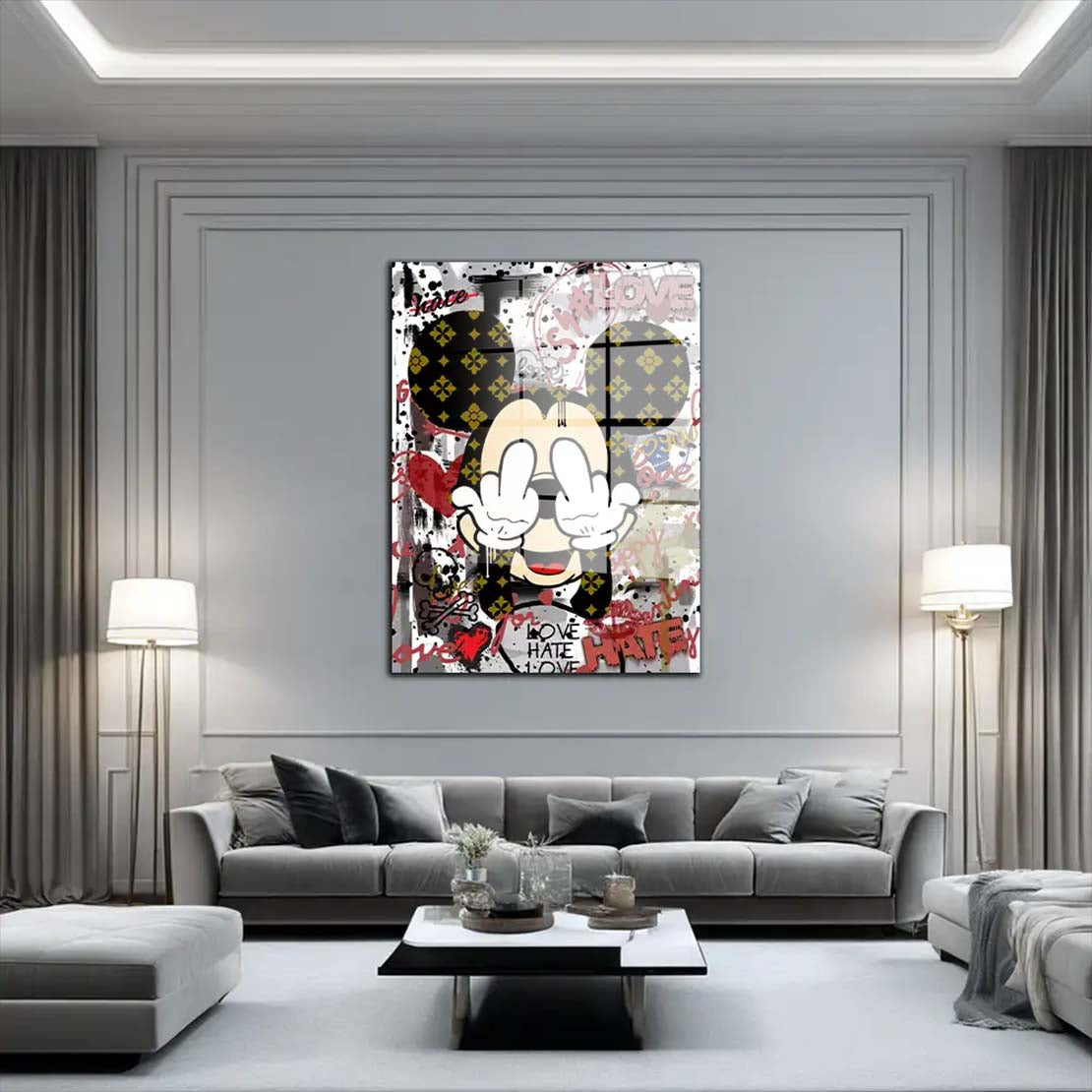 Pop Art Mickey Hate Love Acrylglasbild Wandbild Bild Wanddeko Wohnzimmer XL