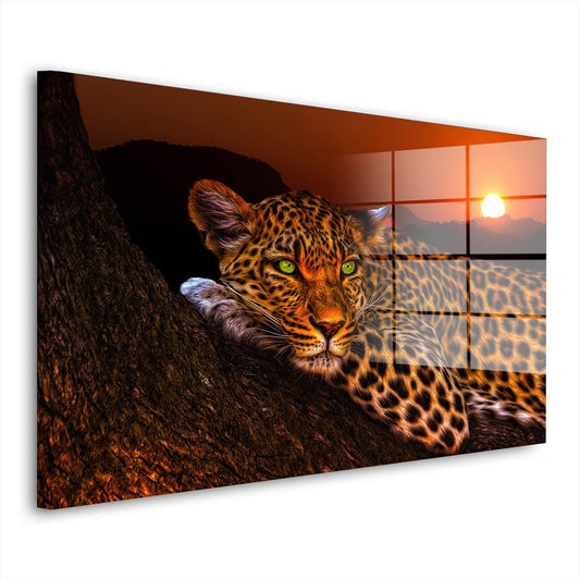 Raubkatze Leopard Sunset Acrylglasbild Wandbild Bild Wanddeko XL