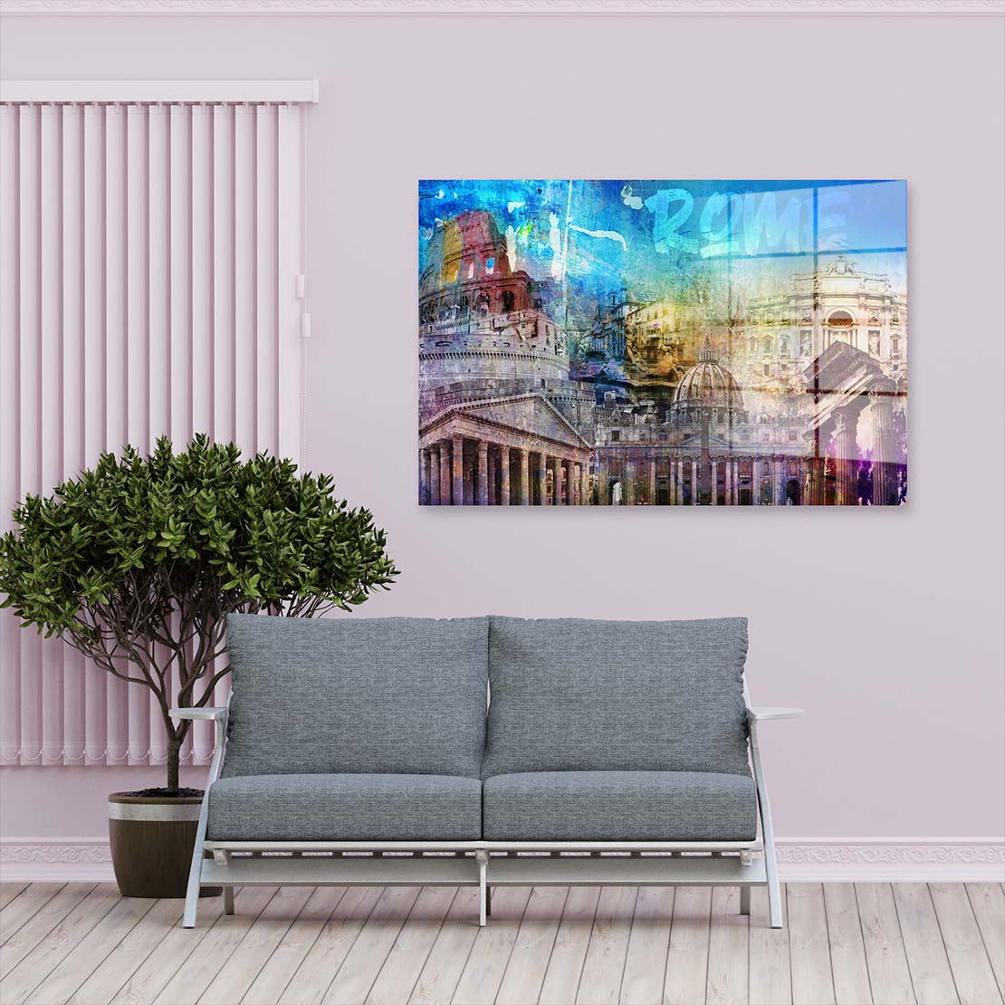 Rom Pop Art Wahrzeichen Acrylglasbild Wandbild Bild Wanddeko Wohnzimmer XL