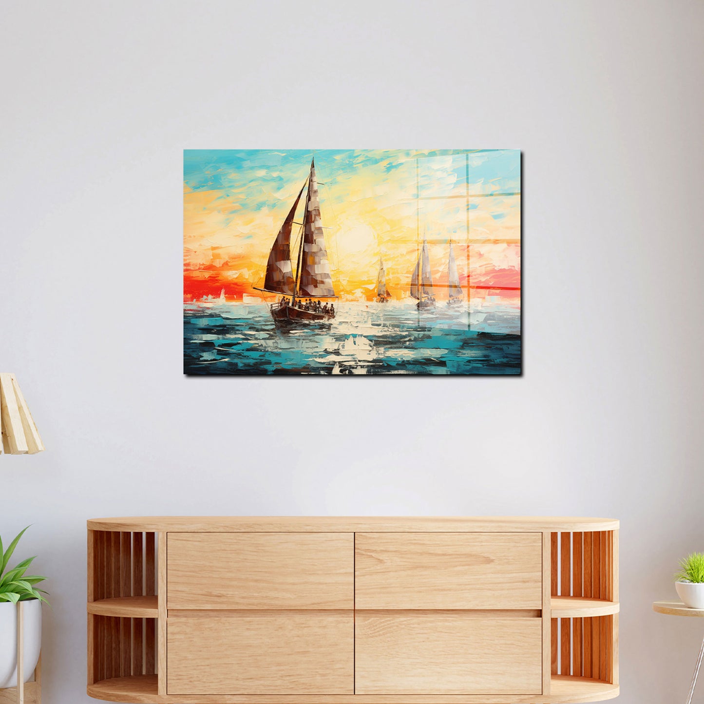 Segelschiffe im Sonnenuntergang Acrylglasbild Wandbild Bild Wanddeko XL