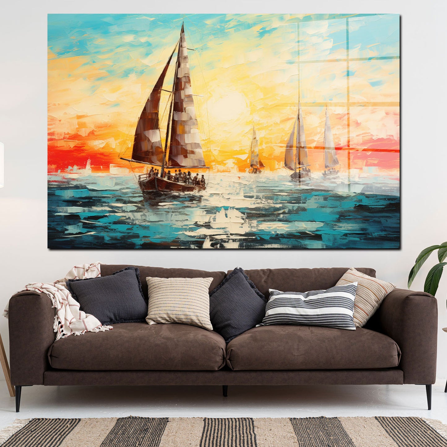 Segelschiffe im Sonnenuntergang Acrylglasbild Wandbild Bild Wanddeko XL