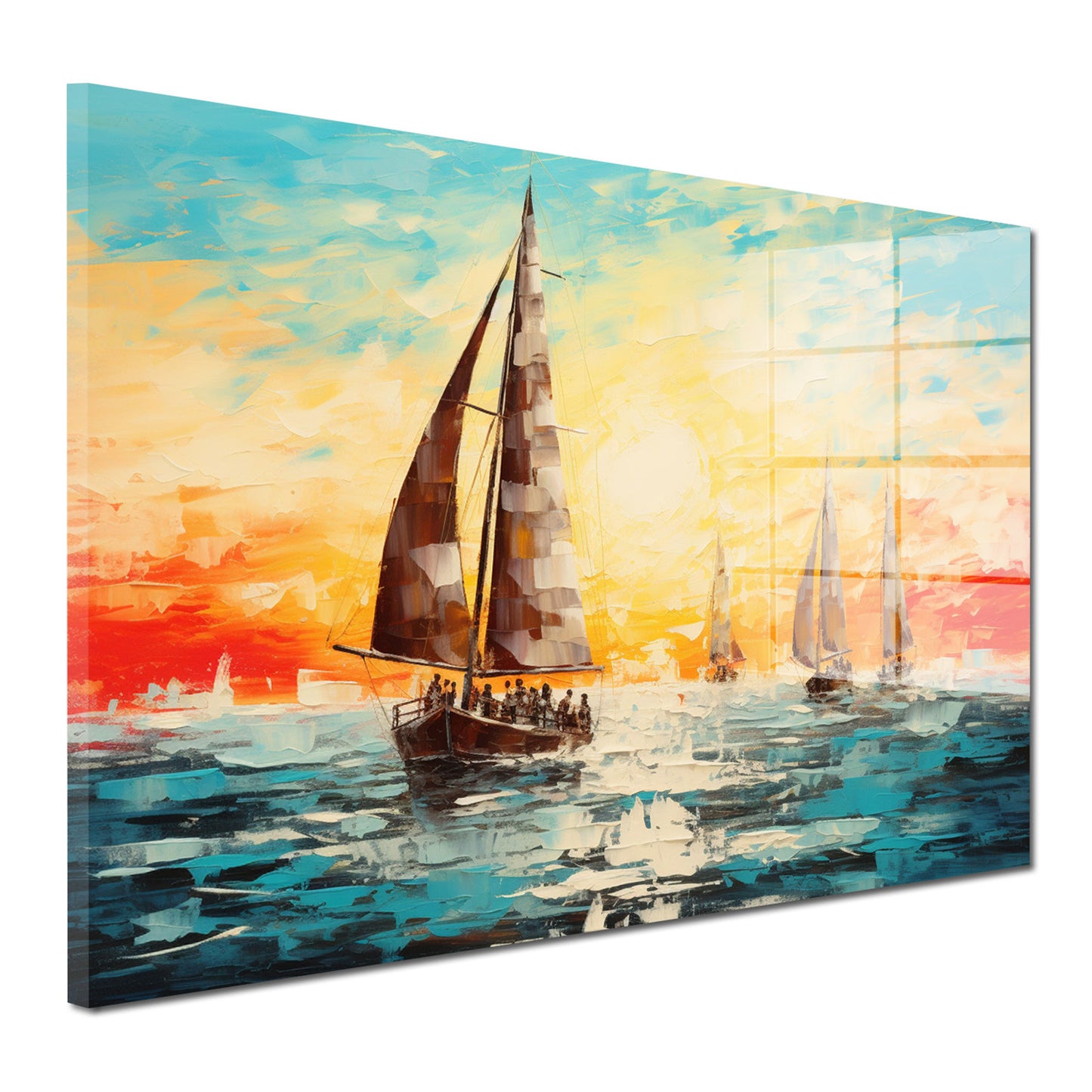 Segelschiffe im Sonnenuntergang Acrylglasbild Wandbild Bild Wanddeko XL
