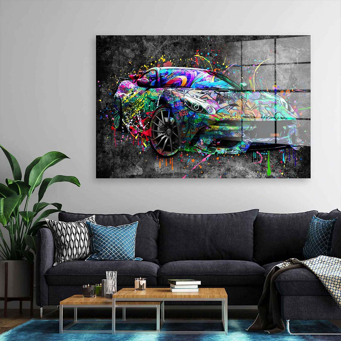 Sportwagen Graffiti Acrylglasbild Wandbild Bild Wanddeko Wohnzimmer XL