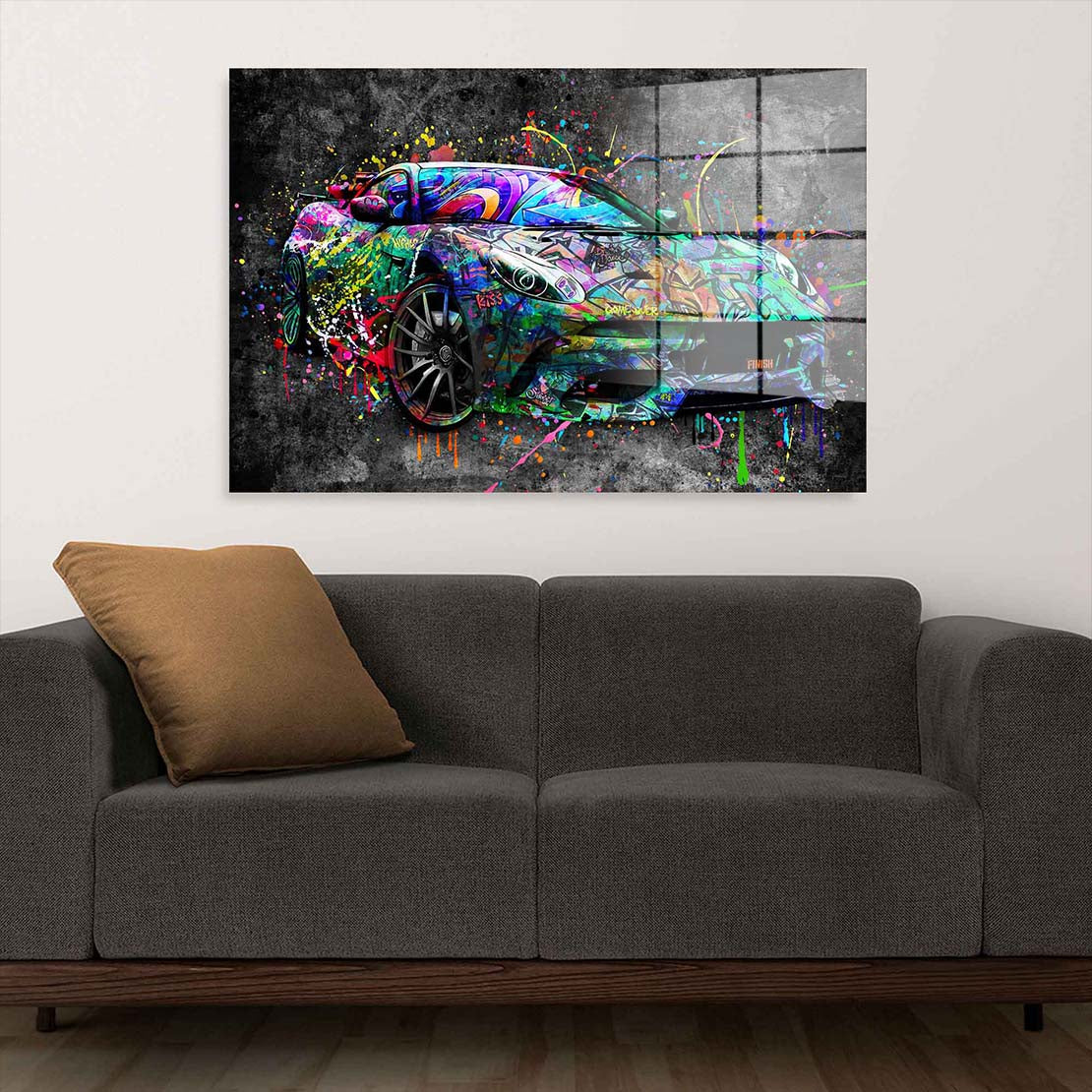 Sportwagen Graffiti Acrylglasbild Wandbild Bild Wanddeko Wohnzimmer XL