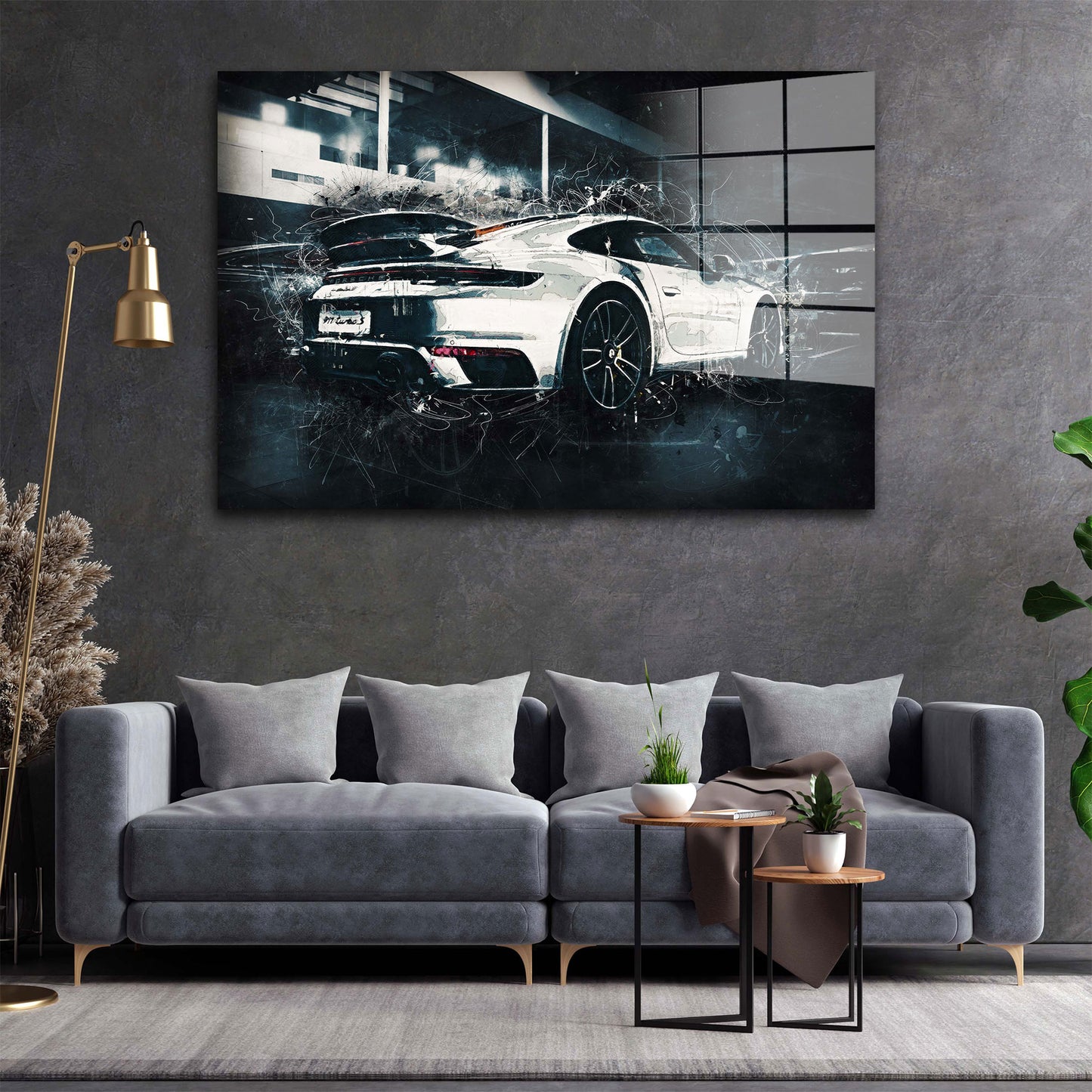 Sportwagen Porsche 911 Silver Acrylglasbild Wandbild Bild Wanddeko XL