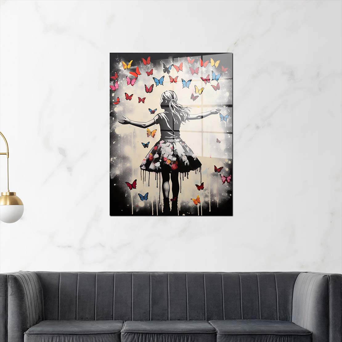 Street Art Mädchen Schmetterlinge Acrylglasbild Wandbild Bild Wanddeko XL