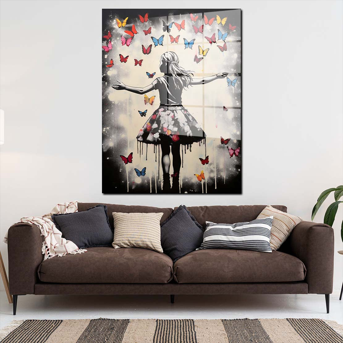 Street Art Mädchen Schmetterlinge Acrylglasbild Wandbild Bild Wanddeko XL