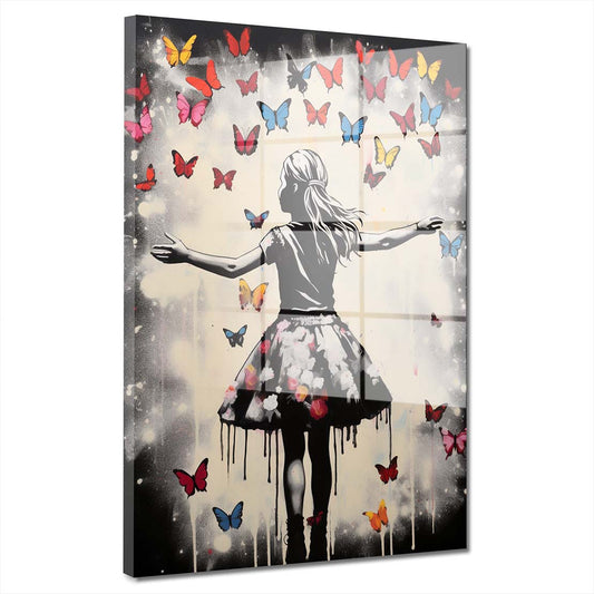 Street Art Mädchen Schmetterlinge Acrylglasbild Wandbild Bild Wanddeko XL