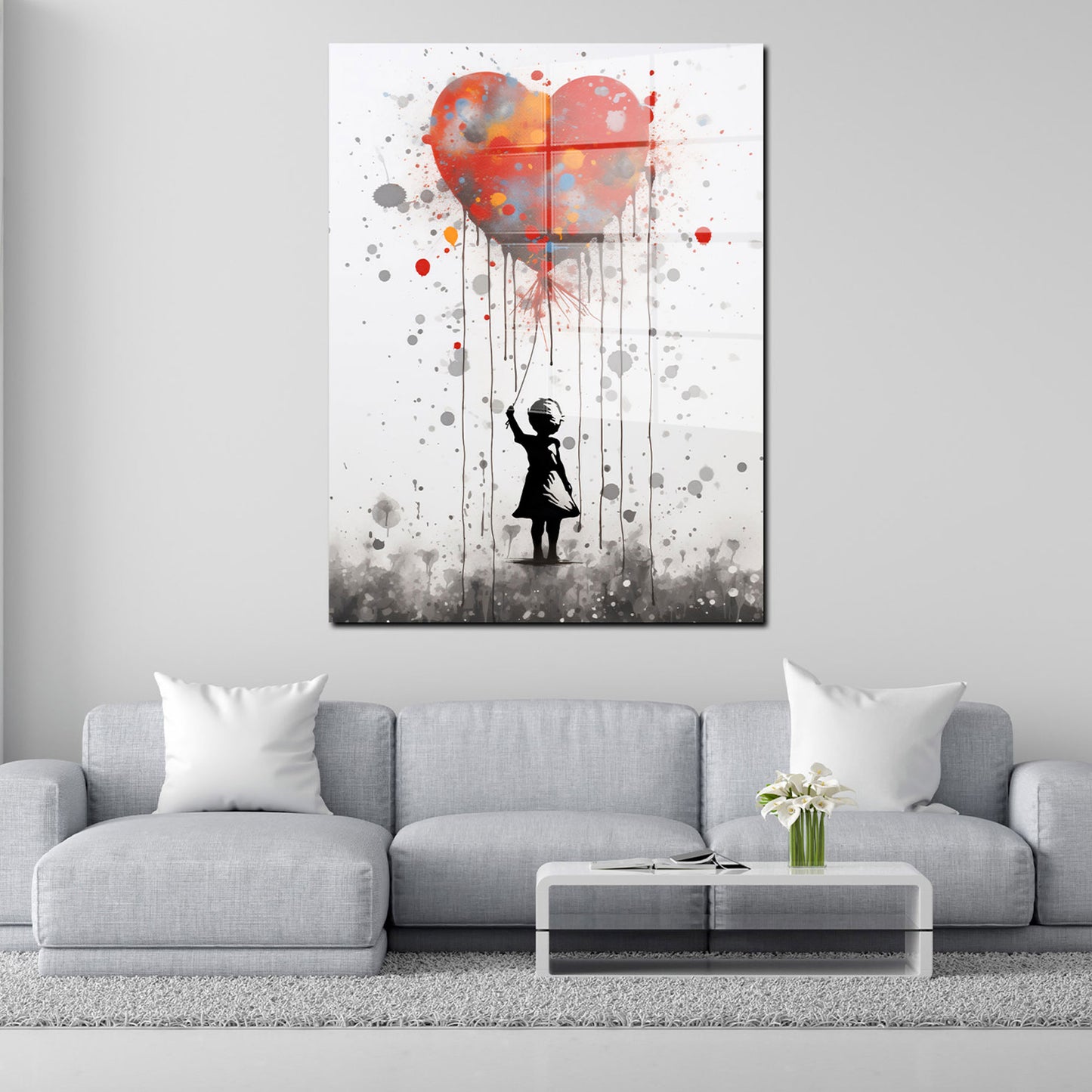 Street Art Mädchen mit Herz Acrylglasbild Wandbild Bild Wanddeko XL