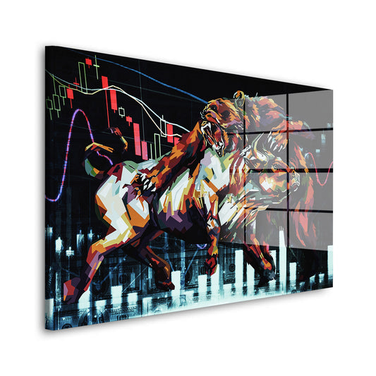Wallstreet Bull & Bear Acrylglasbild Wandbild Bild Wanddeko Wohnzimmer XL
