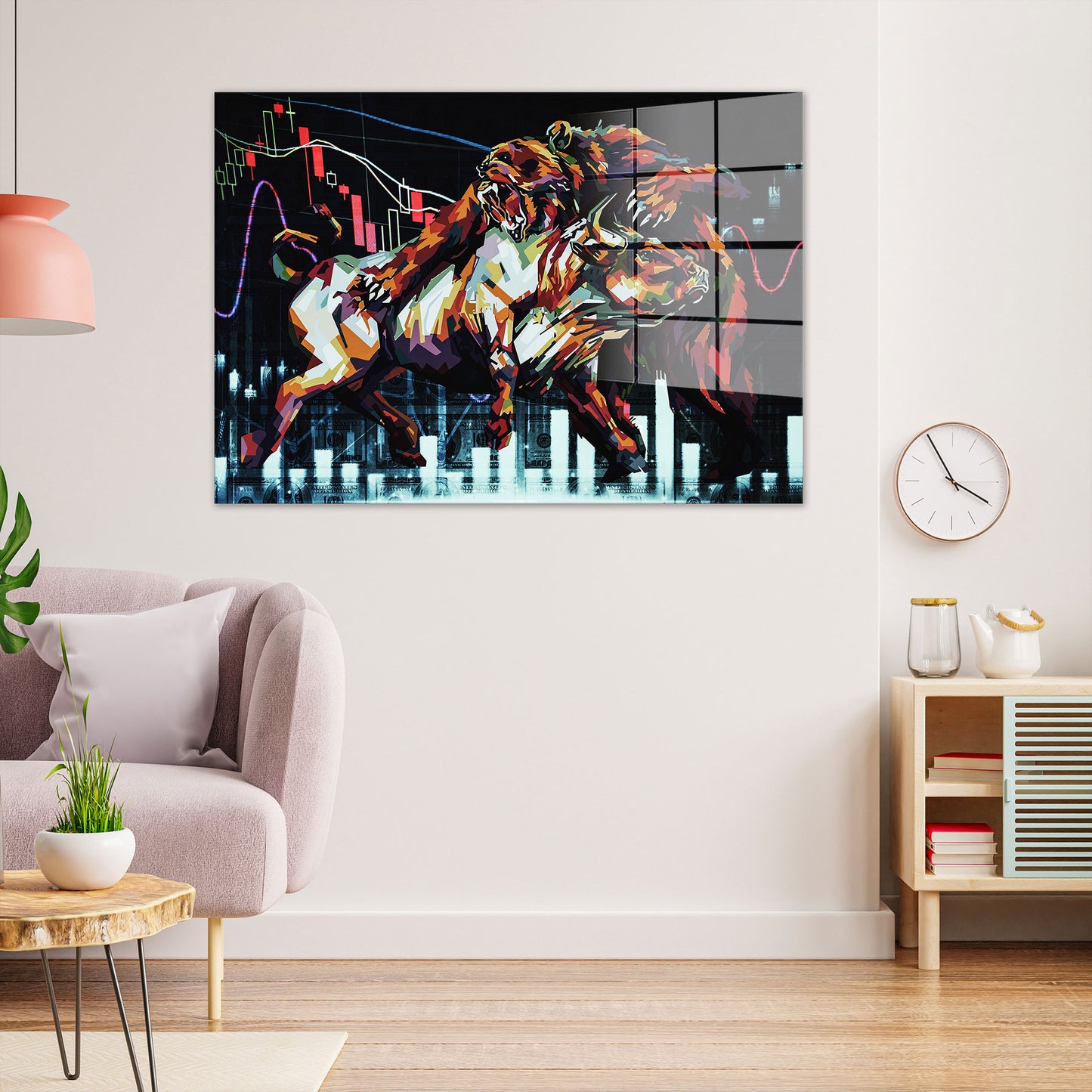 Wallstreet Bull & Bear Acrylglasbild Wandbild Bild Wanddeko Wohnzimmer XL
