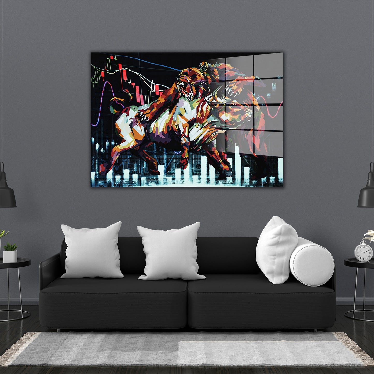 Wallstreet Bull & Bear Acrylglasbild Wandbild Bild Wanddeko Wohnzimmer XL