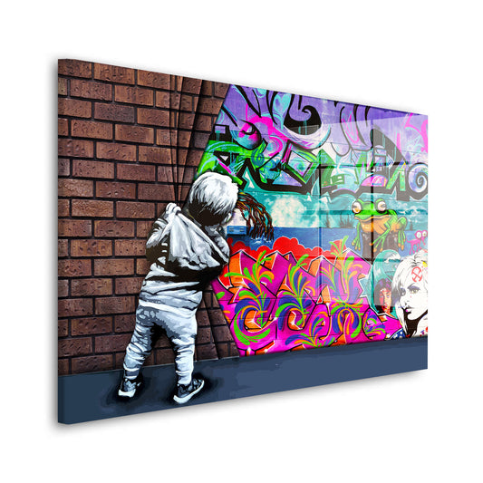 Wand Street Art mit Junge Pop Art Wall Acrylglasbild Wandbild Bild Wanddeko XL