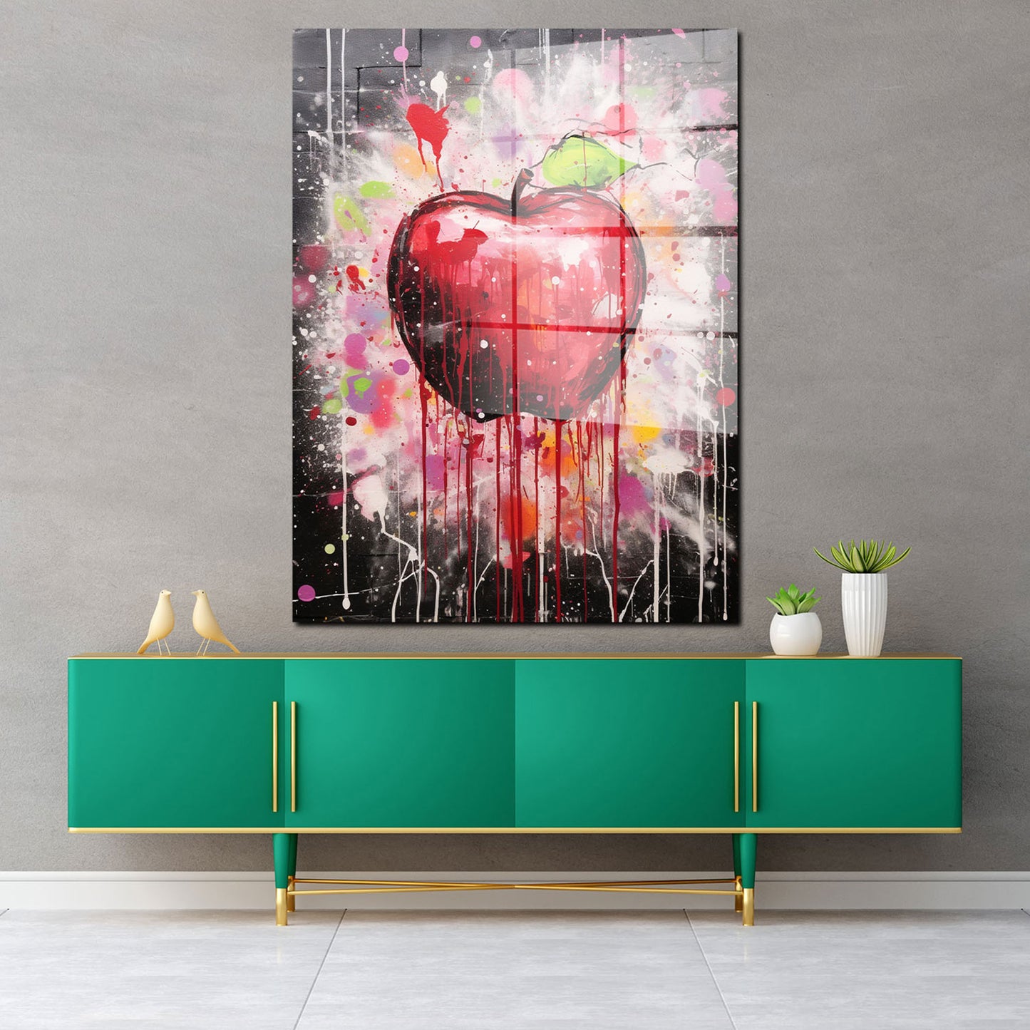 Abstrakt roter Apfel Pop Art Acrylglasbild Wandbild Bild Wanddeko Wohnzimmer XL