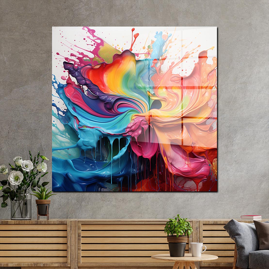 Splash abstrakte Wandkunst modern Farbspiel Acrylglasbild Wandbild Bild Wanddeko XL