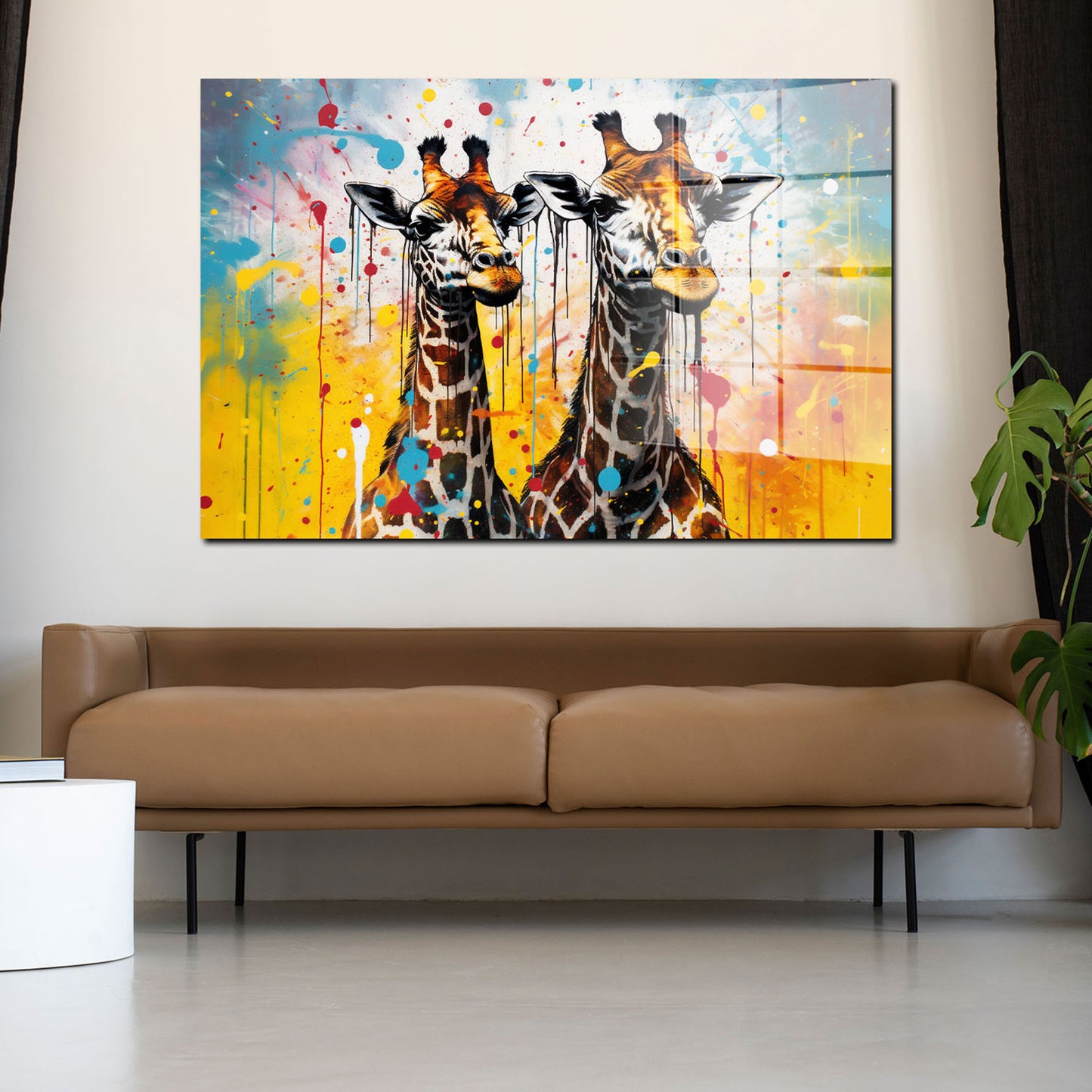 Giraffen abstrakt Pop Art Style Acrylglasbild Wandbild Bild Wanddeko Wohnzimmer XL