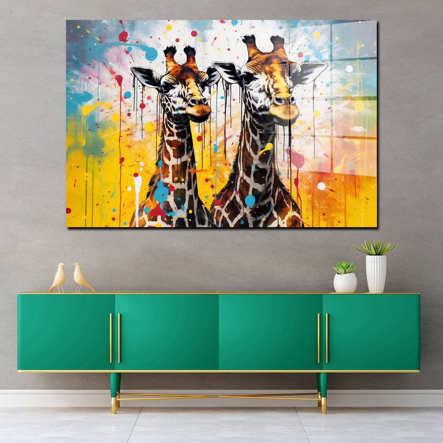Giraffen abstrakt Pop Art Style Acrylglasbild Wandbild Bild Wanddeko Wohnzimmer XL