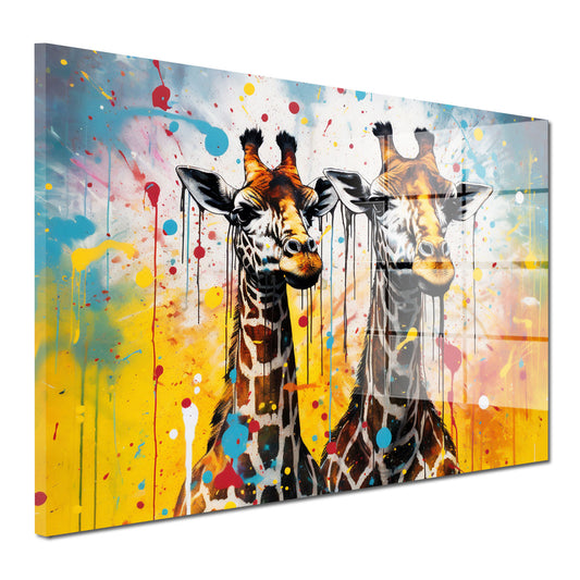 Giraffen abstrakt Pop Art Style Acrylglasbild Wandbild Bild Wanddeko Wohnzimmer XL