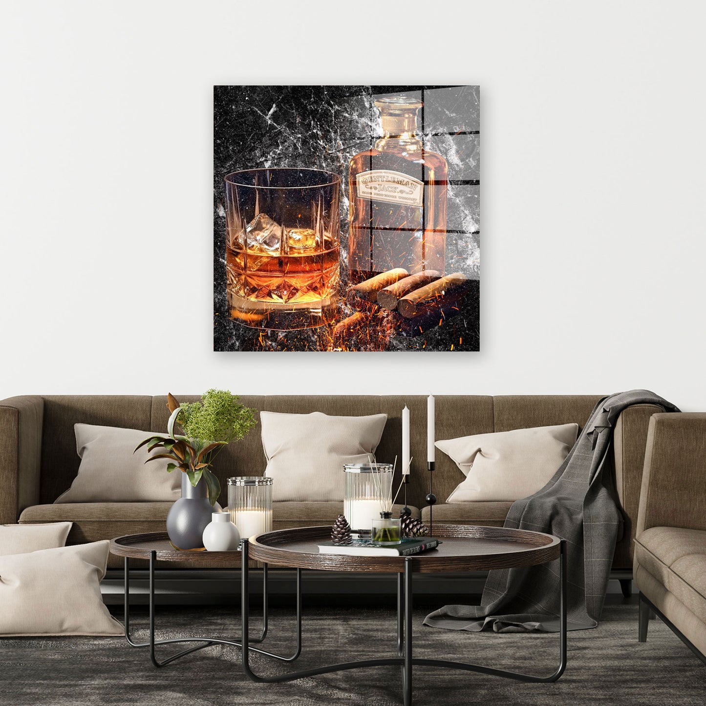 Glas Whiskey Abstract Jack Style Acrylglasbild Wandbild Bild Wanddeko Wohnzimmer XL