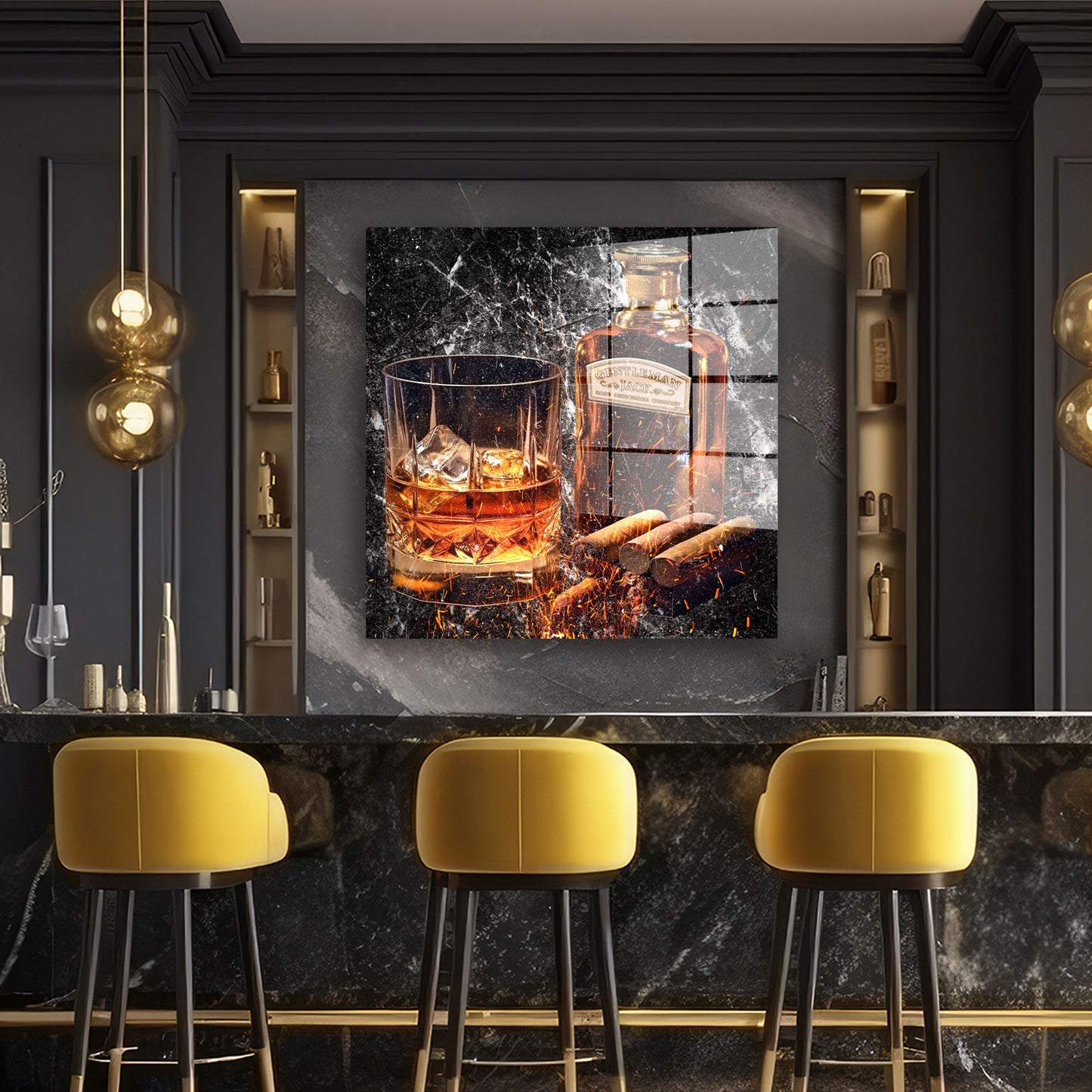 Glas Whiskey Abstract Jack Style Acrylglasbild Wandbild Bild Wanddeko Wohnzimmer XL