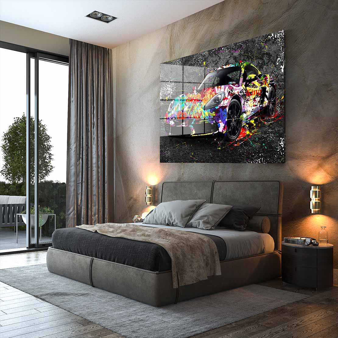 Graffiti Porsche Street Art Style Acrylglasbild Wandbild Bild Wanddeko Wohnzimmer XL