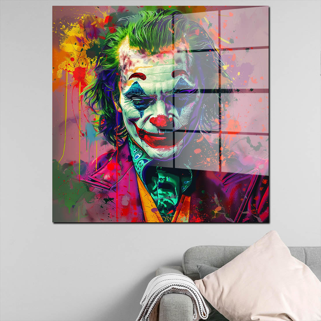 Joker in leuchtender Pop Art Acrylglasbild Wandbild Bild Wanddeko Wohnzimmer XL