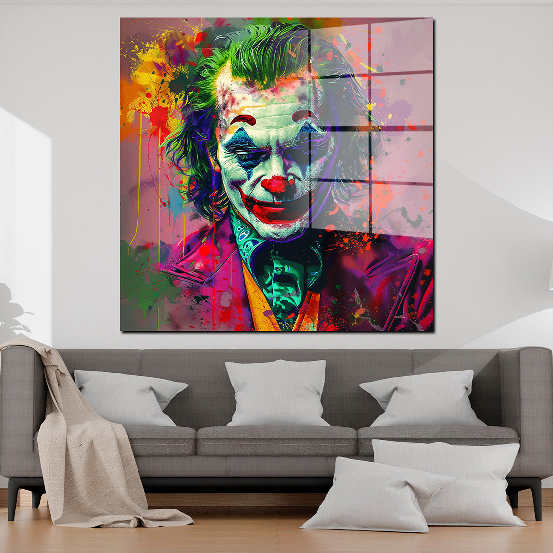 Joker in leuchtender Pop Art Acrylglasbild Wandbild Bild Wanddeko Wohnzimmer XL