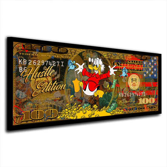 100 Dollar Comic Duck Pop Art USA Leinwandbild Wandbild Kunstdruck XL Wanddeko