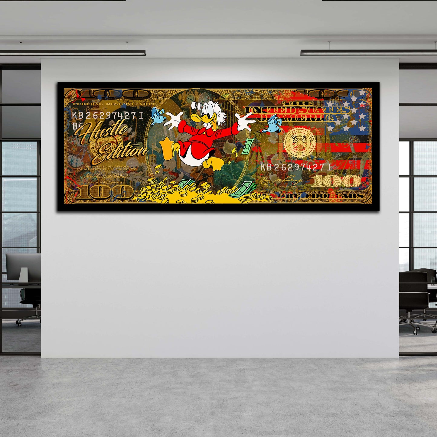 100 Dollar Comic Duck Pop Art USA Leinwandbild Wandbild Kunstdruck XL Wanddeko