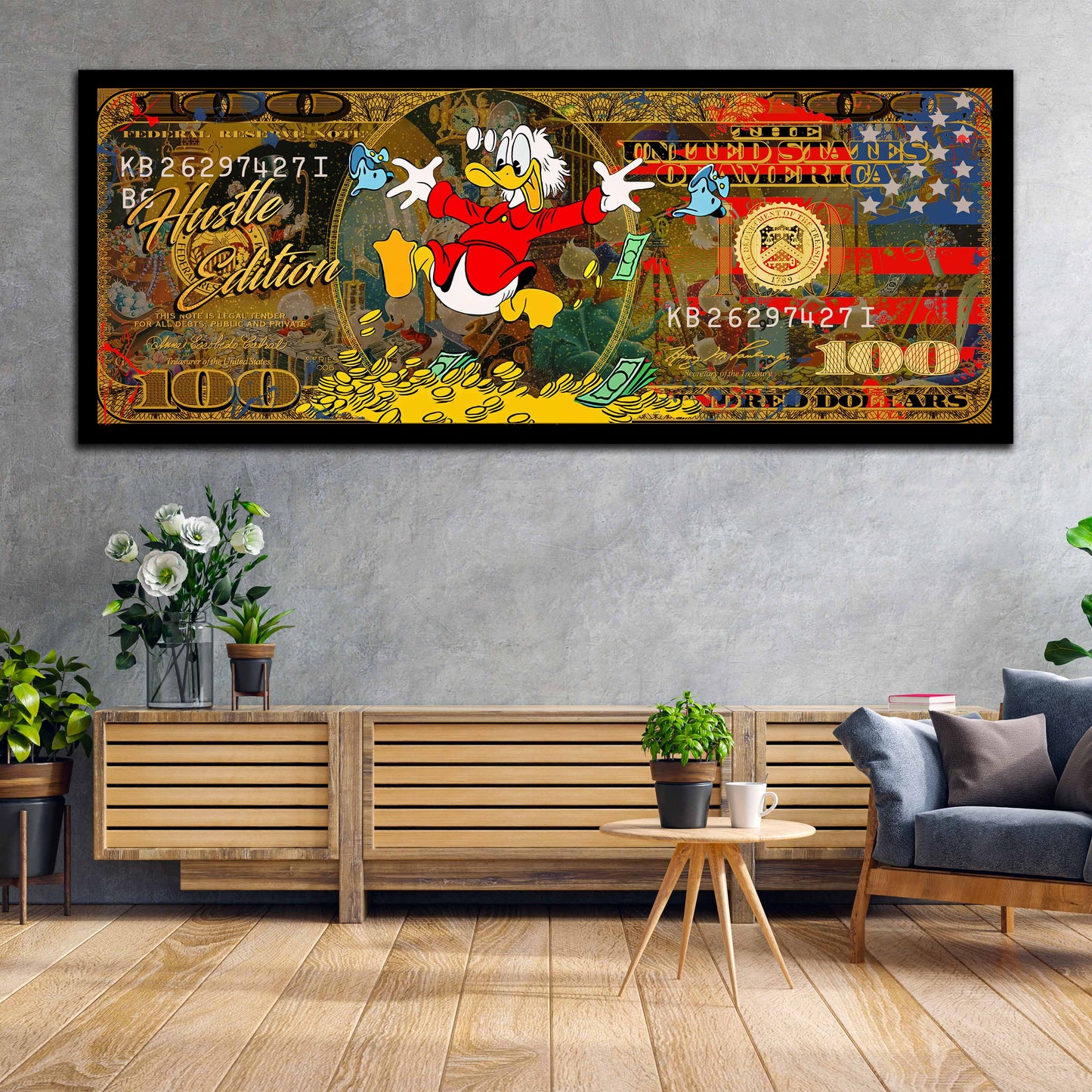 100 Dollar Comic Duck Pop Art USA Leinwandbild Wandbild Kunstdruck XL Wanddeko