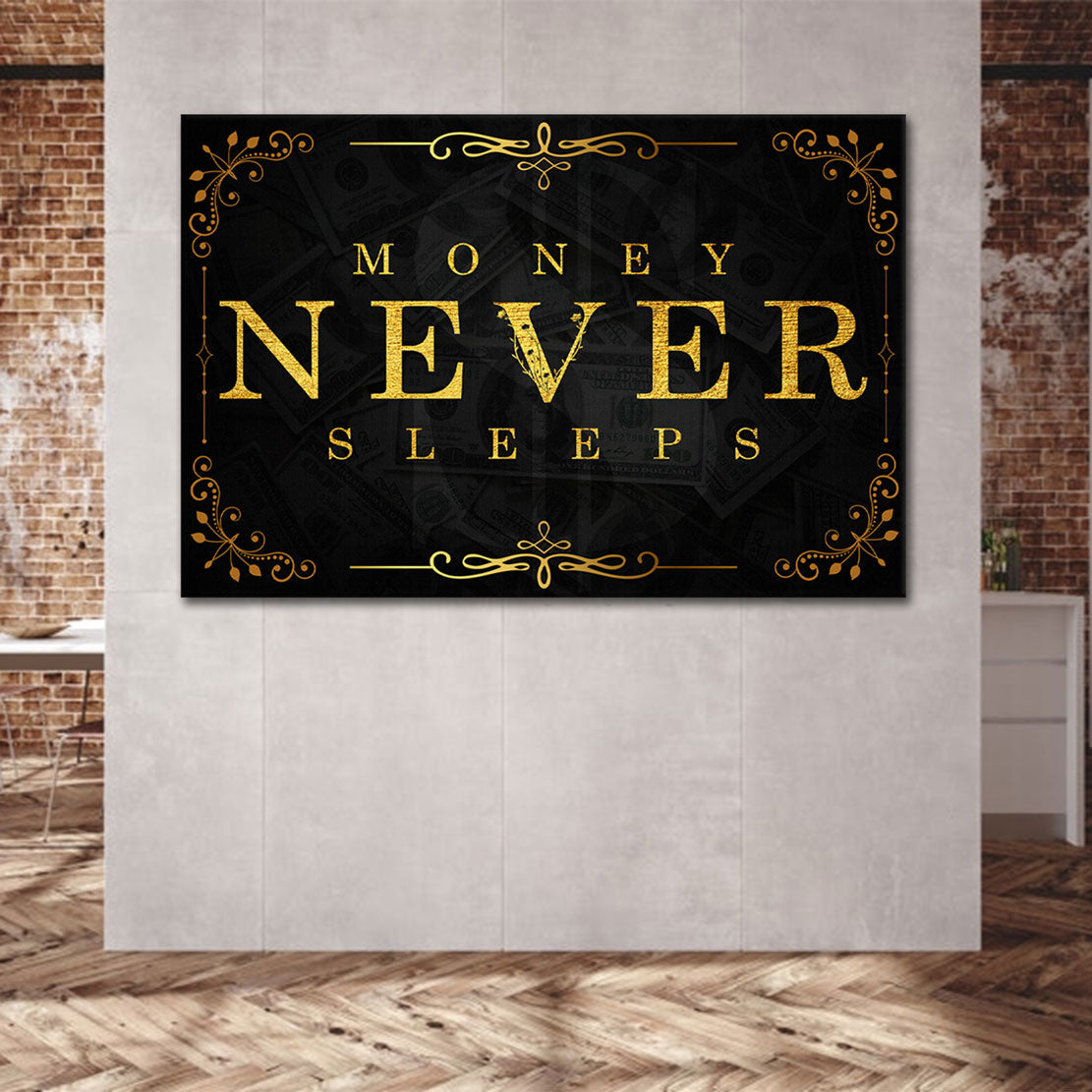 Money Never Sleeps Gold Style Wandbild Leinwandbild Kunstdruck XL Wanddeko