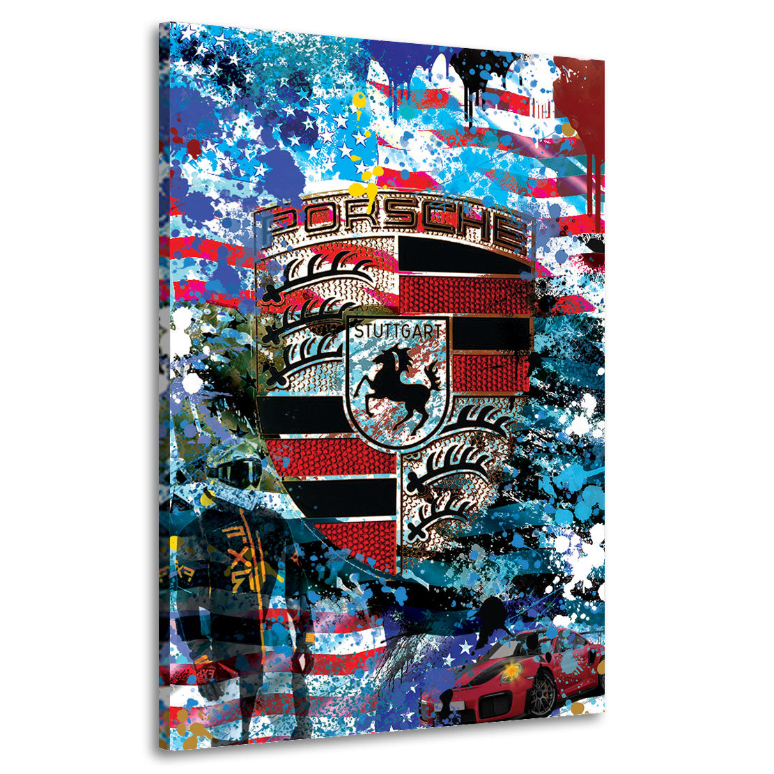 Sportwagen Blue Style, Pop Art Wandbild Leinwandbild Kunstdruck XL Wanddeko