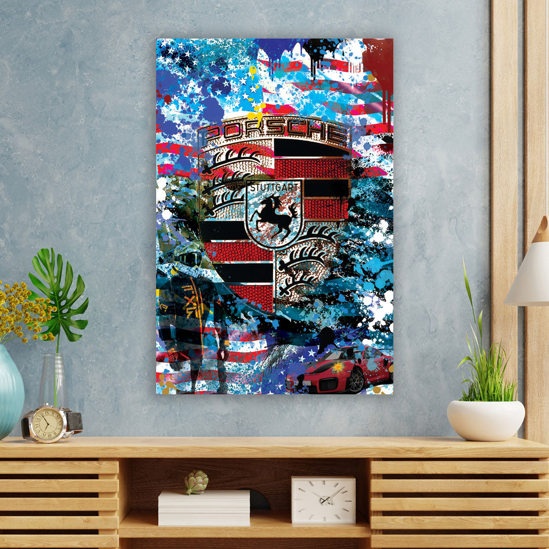 Sportwagen Blue Style, Pop Art Wandbild Leinwandbild Kunstdruck XL Wanddeko