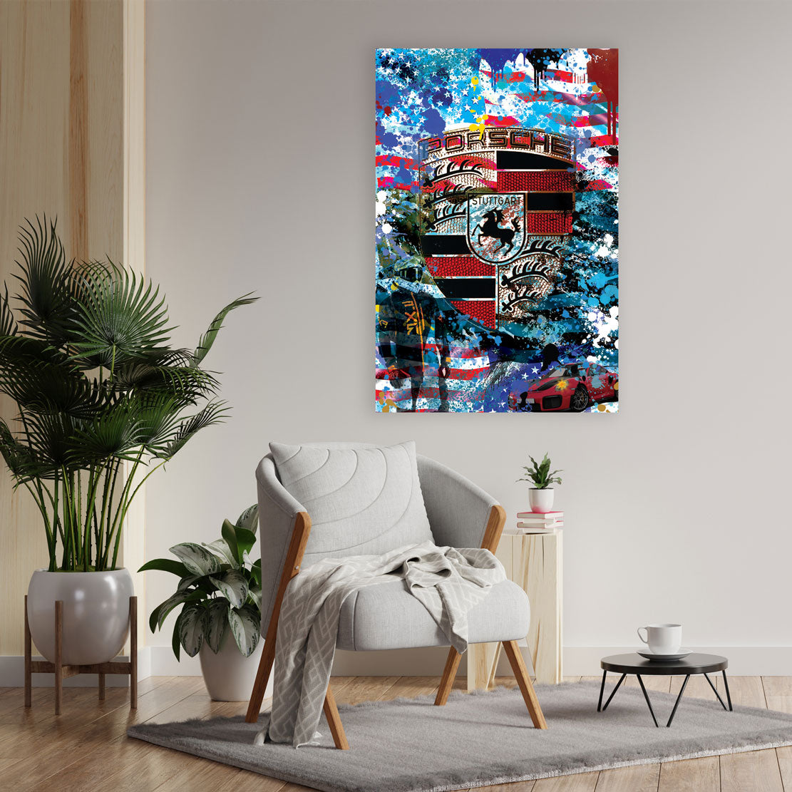 Sportwagen Blue Style, Pop Art Wandbild Leinwandbild Kunstdruck XL Wanddeko