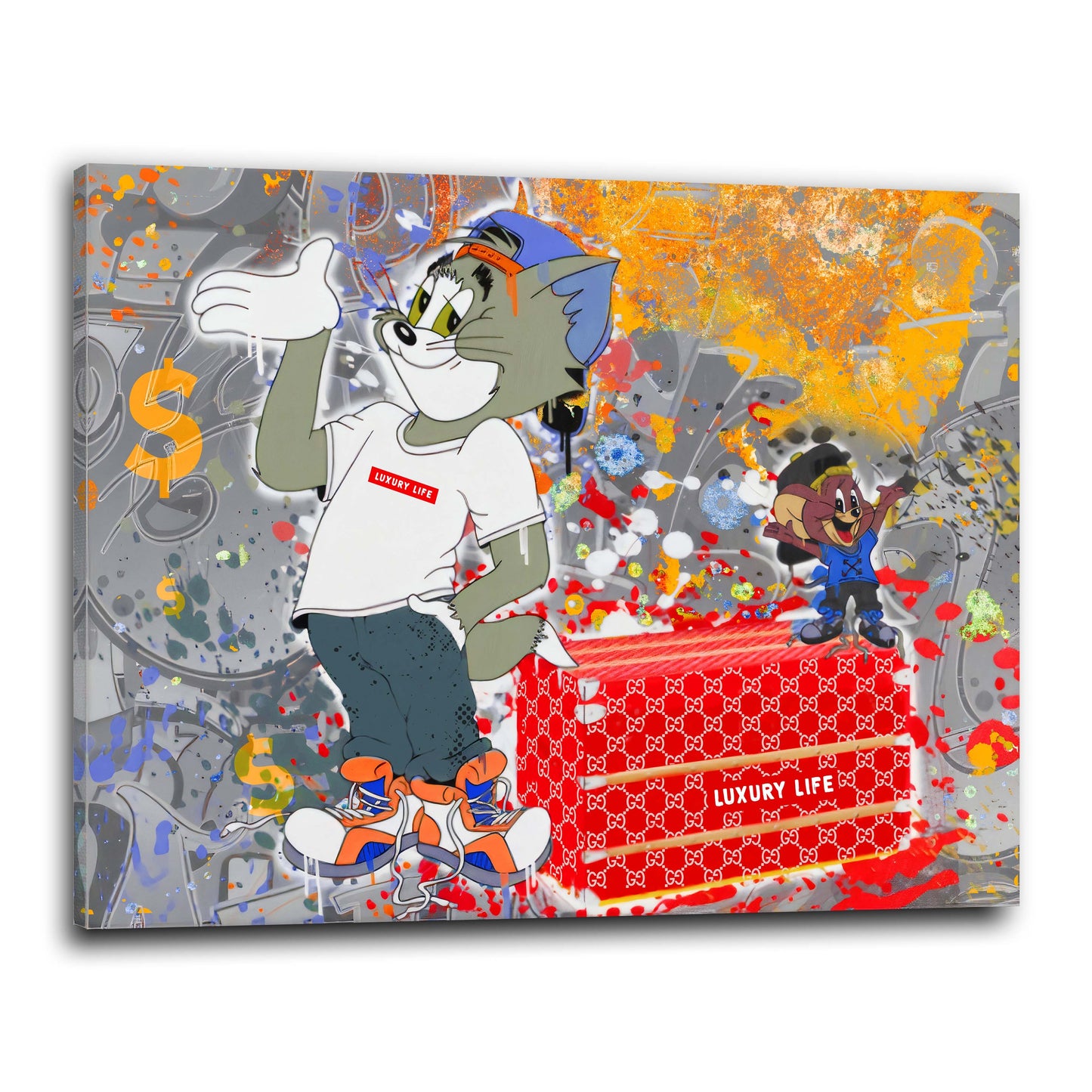 Comic Cat Luxury Life Pop Art Style Leinwandbild Wandbild Kunstdruck XL Wanddeko