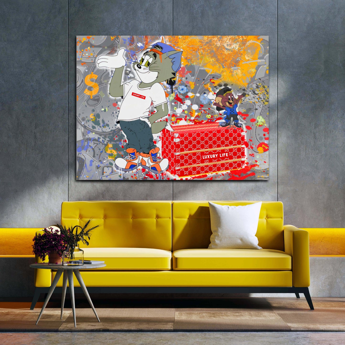 Comic Cat Luxury Life Pop Art Style Leinwandbild Wandbild Kunstdruck XL Wanddeko