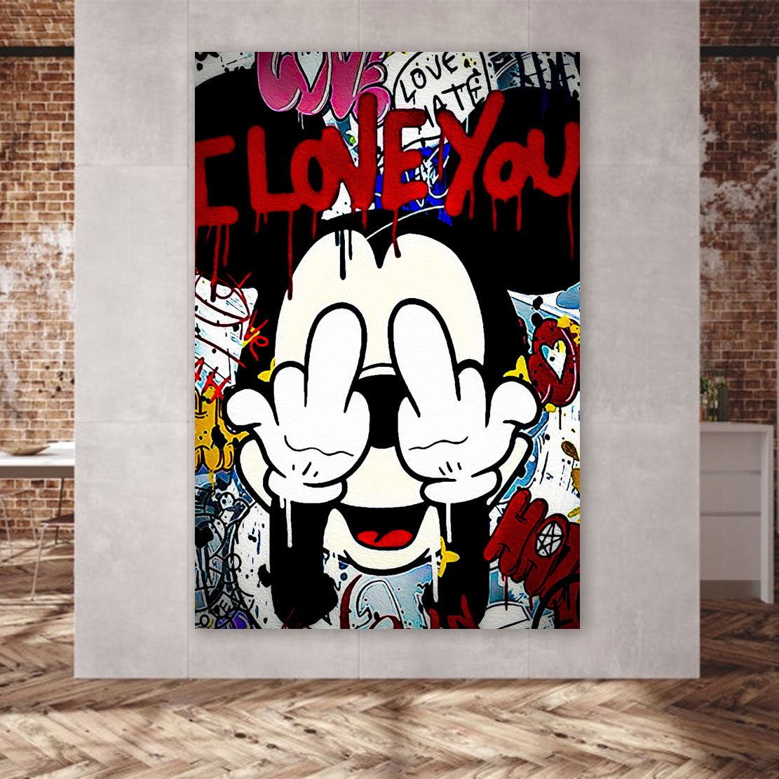 Comic Mouse I Love You Pop Art Leinwandbild Wandbild Kunstdruck XL Wanddeko